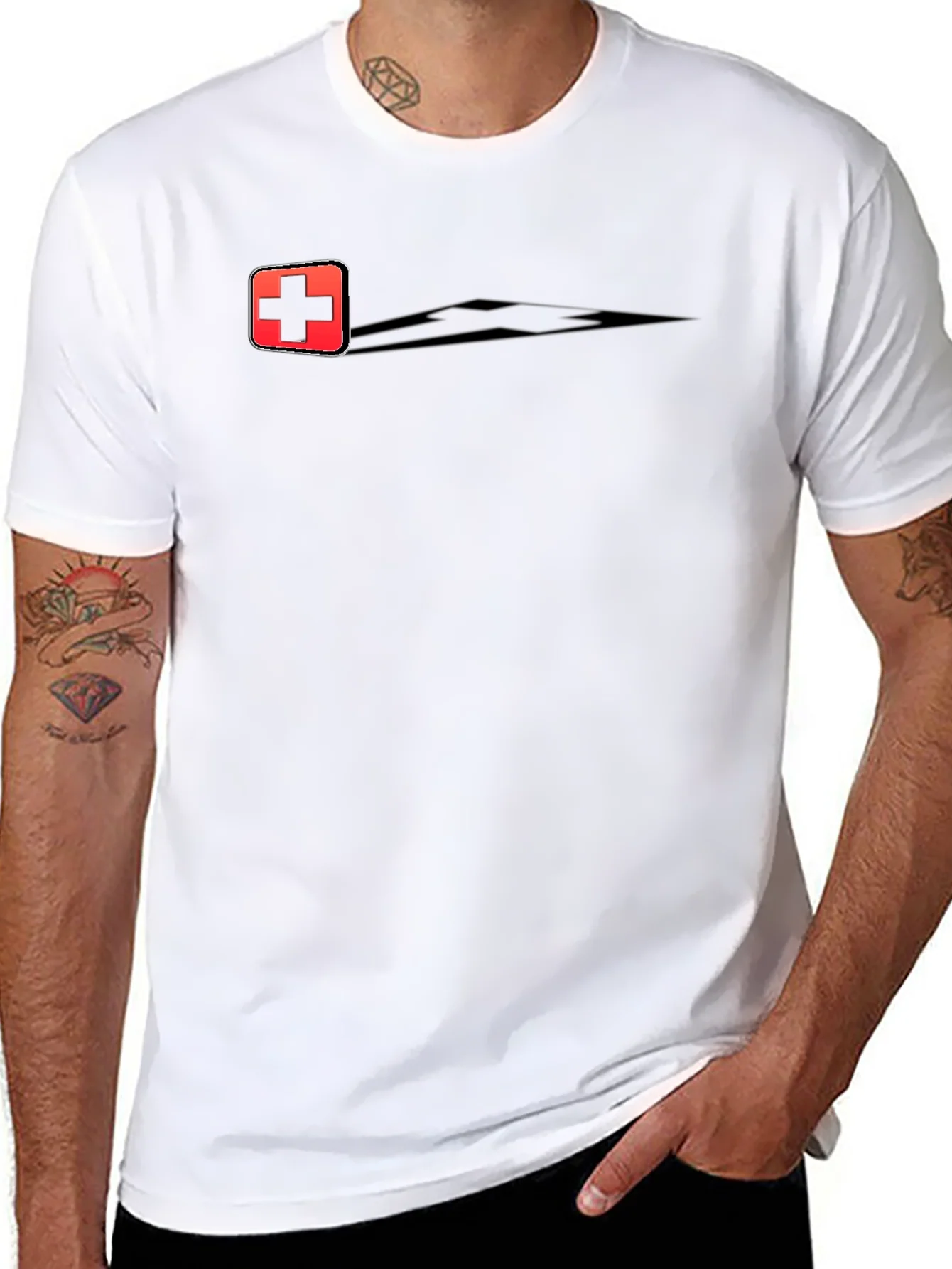 Swiss Cross Graphic Tee - Black Cotton Casual T-Shirt