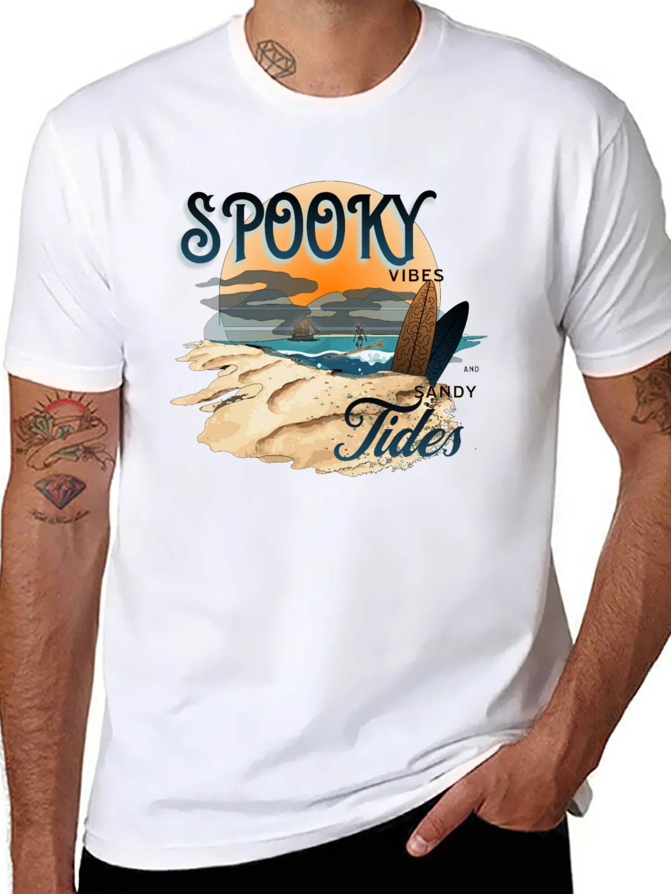 Spooky Vibes Sandy Tides Graphic T-Shirt