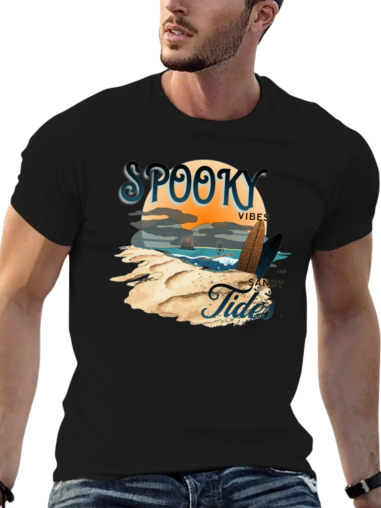 Spooky Vibes Sandy Tides Graphic T-Shirt