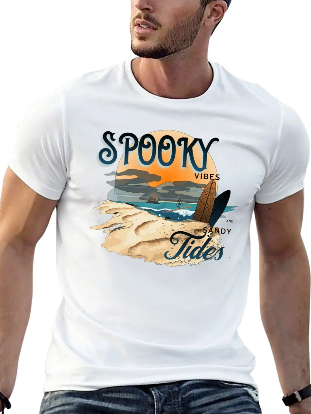 Spooky Vibes Sandy Tides Graphic T-Shirt
