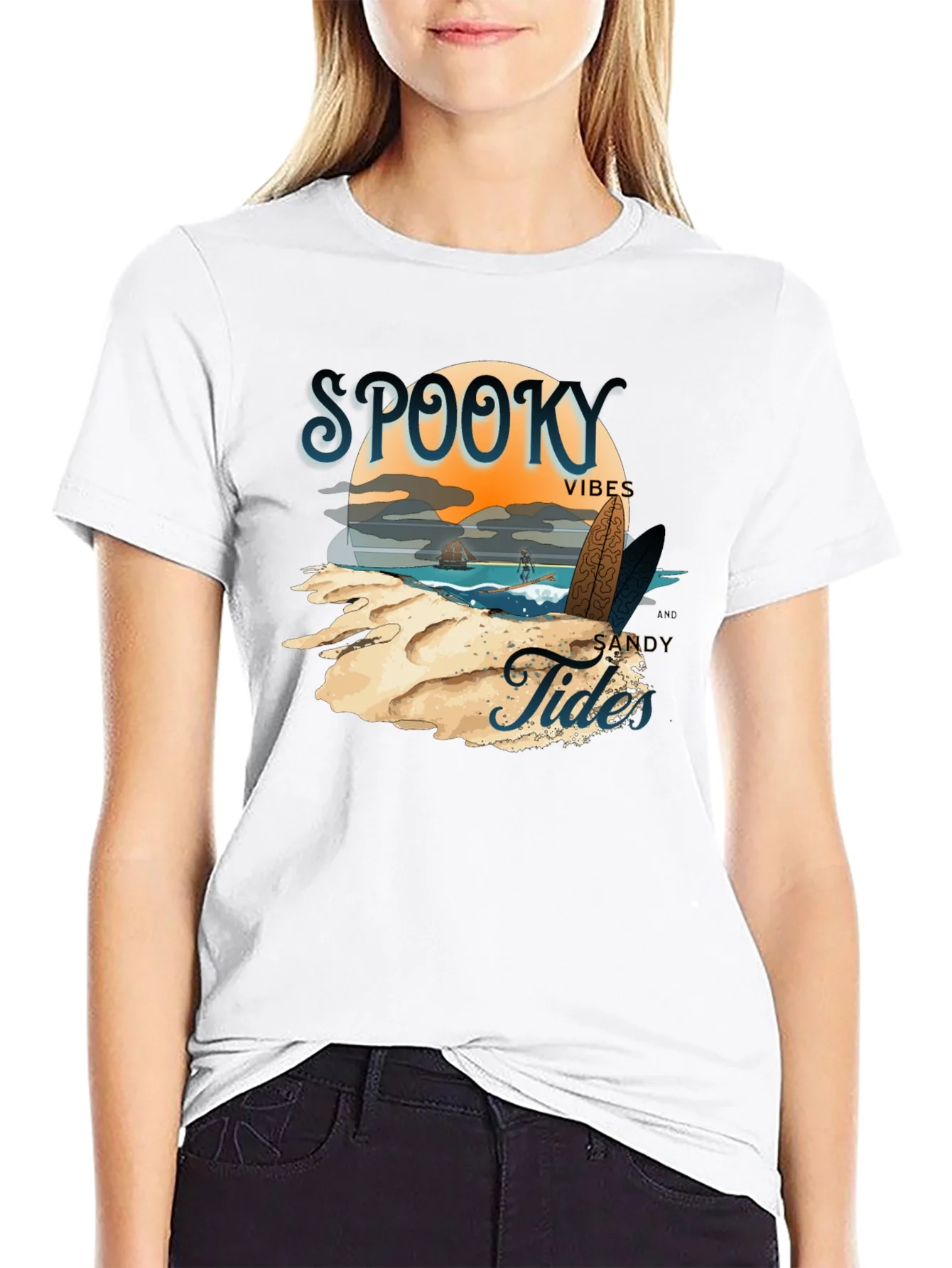 Spooky Vibes Sandy Tides Graphic T-Shirt
