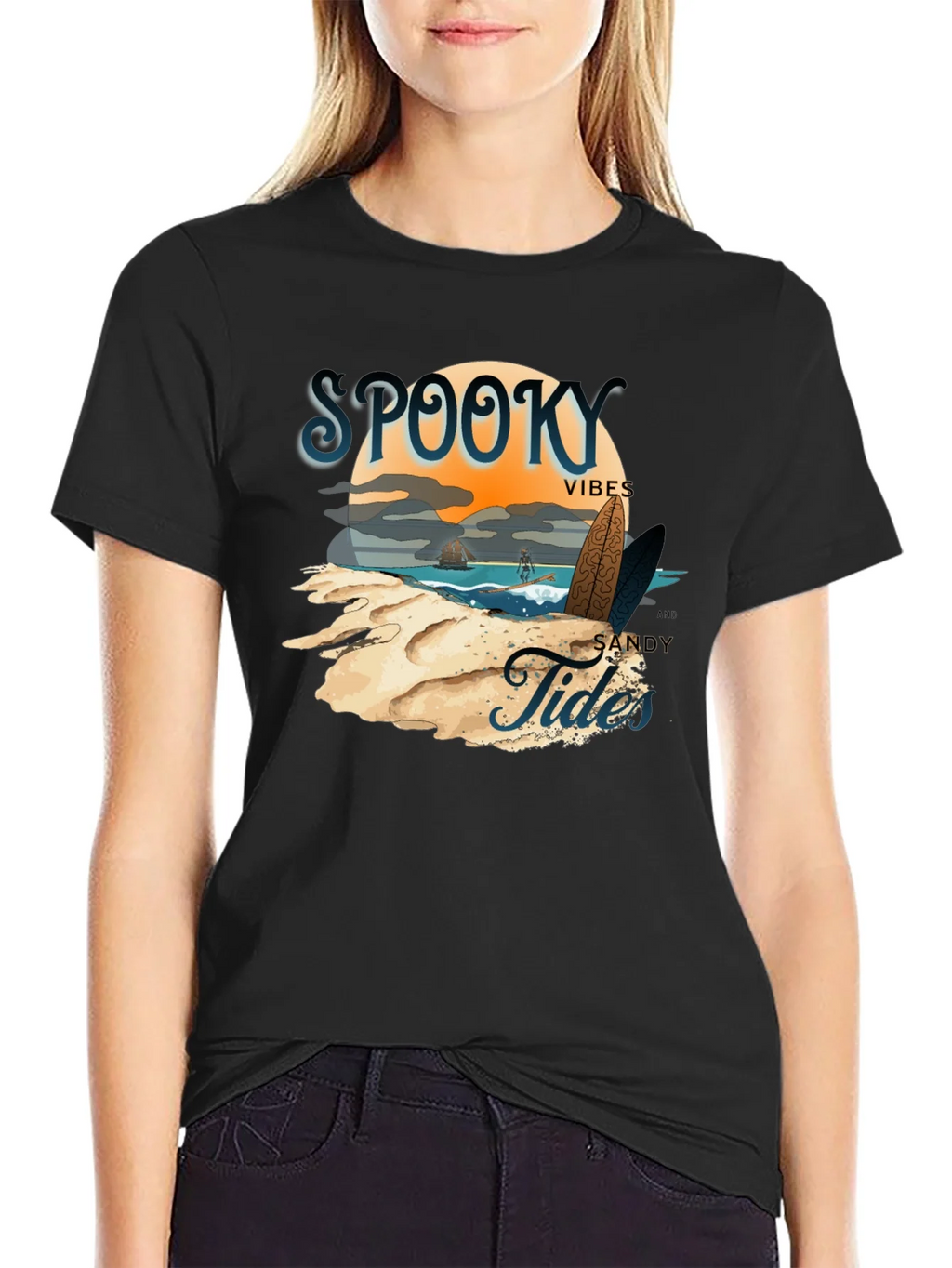 Spooky Vibes Sandy Tides Graphic T-Shirt