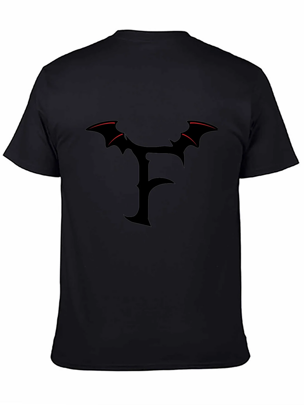 Mens Black T-Shirt with Gothic F Bat Wing Design