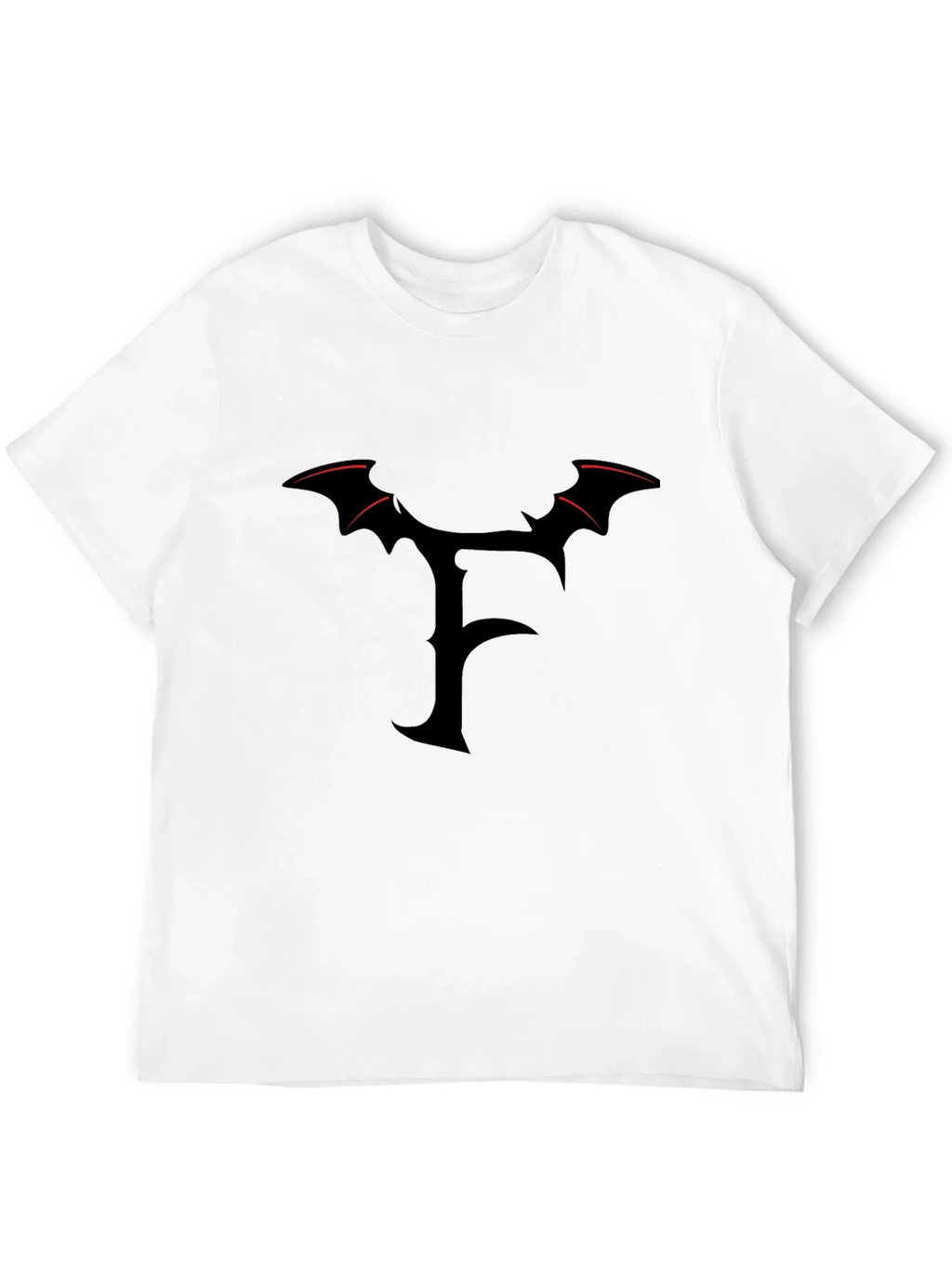 Mens Black T-Shirt with Gothic F Bat Wing Design