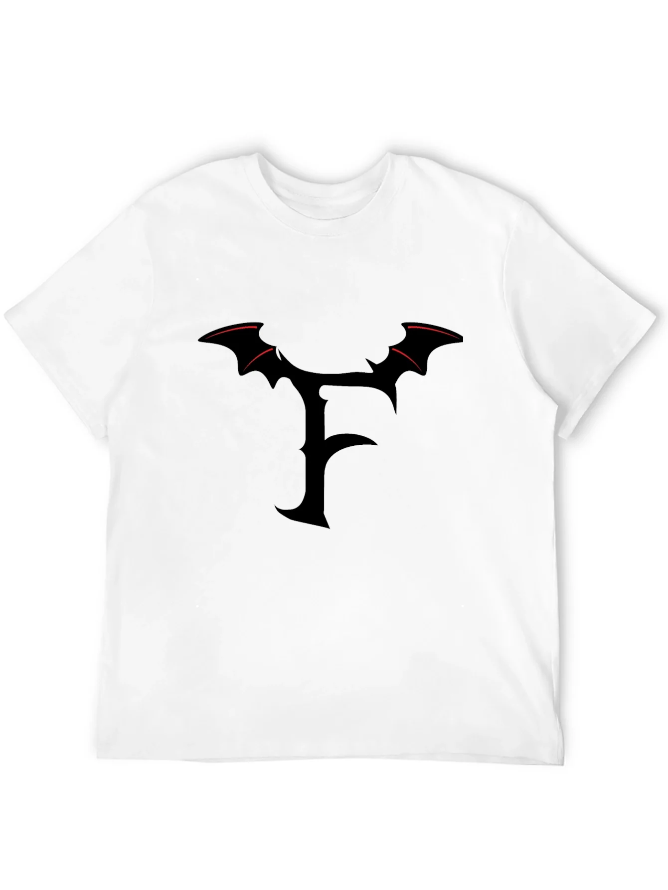 Mens Black T-Shirt with Gothic F Bat Wing Design