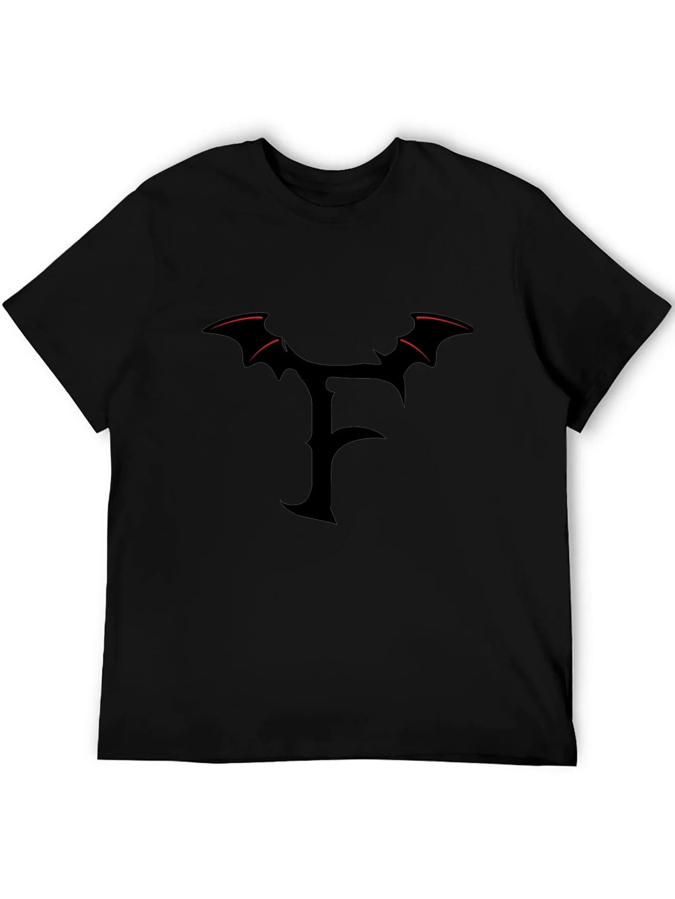 Mens Black T-Shirt with Gothic F Bat Wing Design