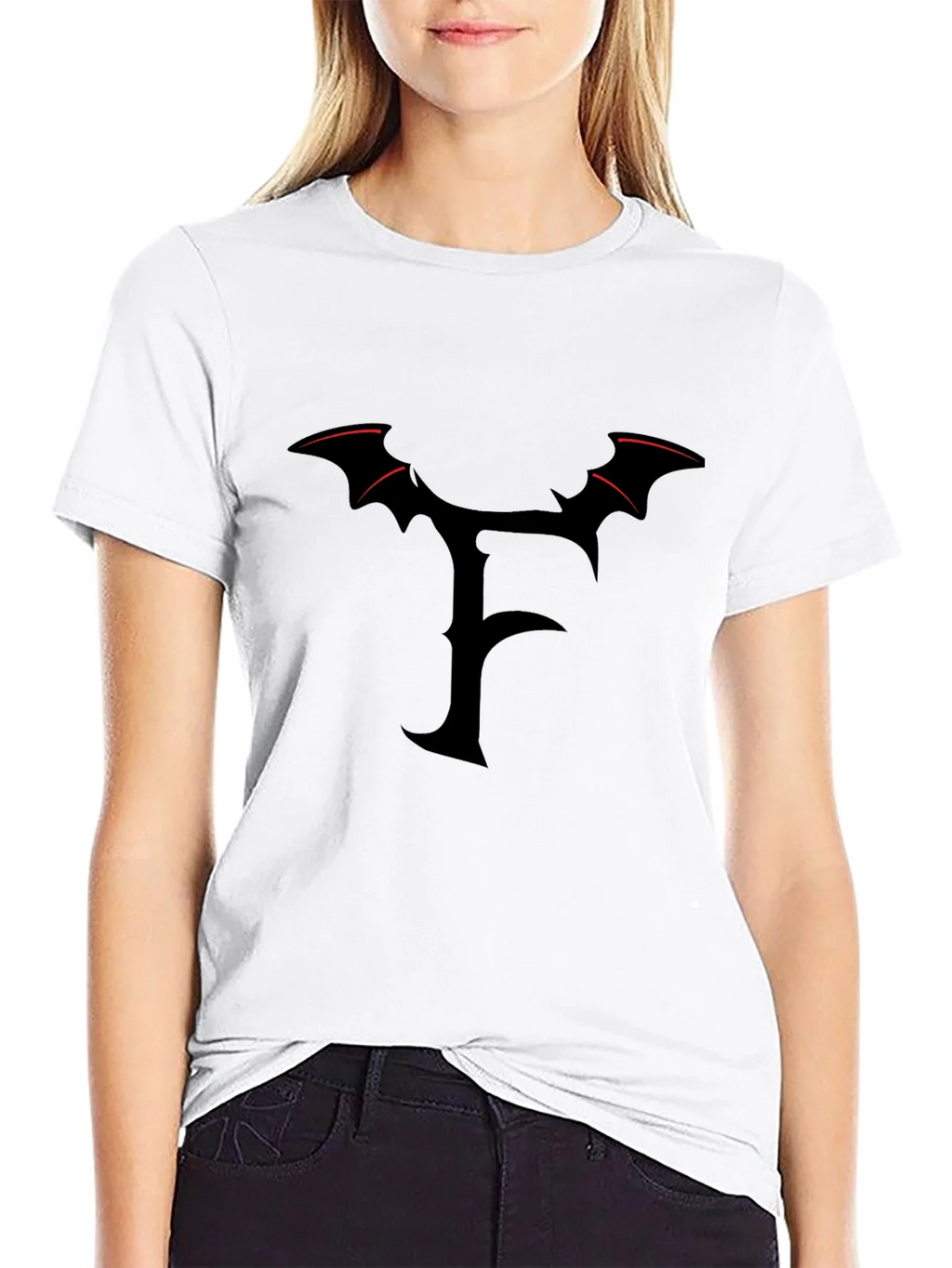 Mens Black T-Shirt with Gothic F Bat Wing Design