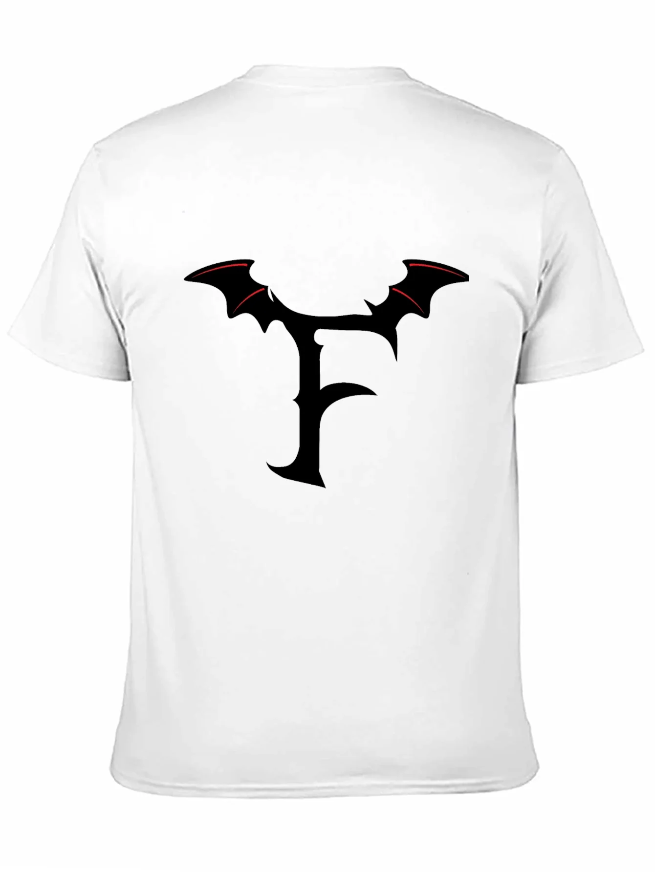 Mens Black T-Shirt with Gothic F Bat Wing Design