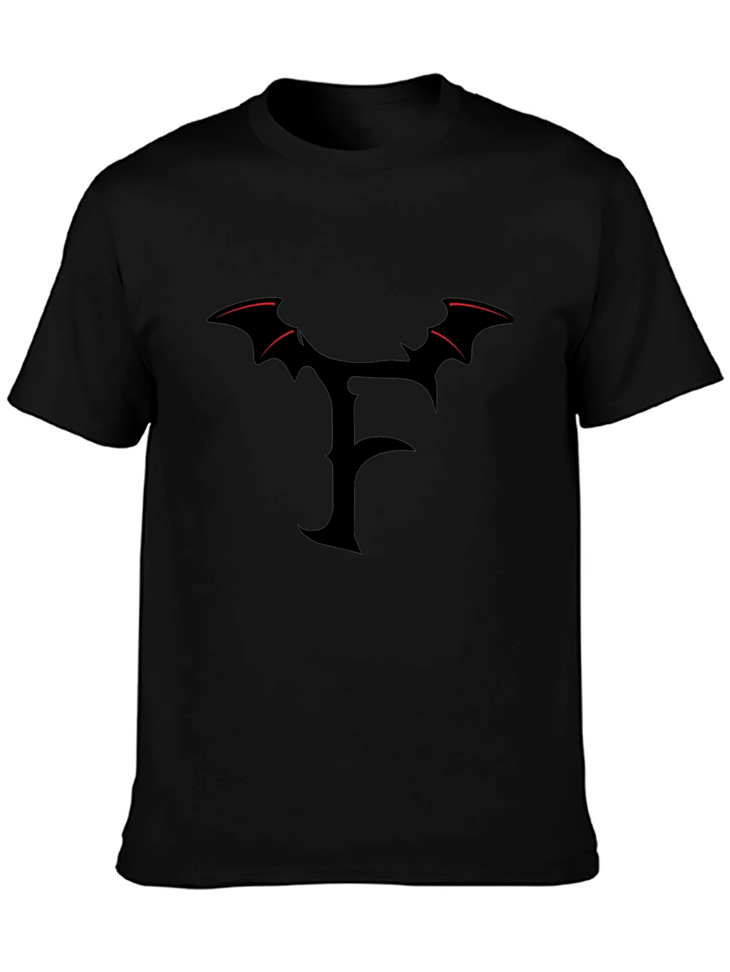 Mens Black T-Shirt with Gothic F Bat Wing Design