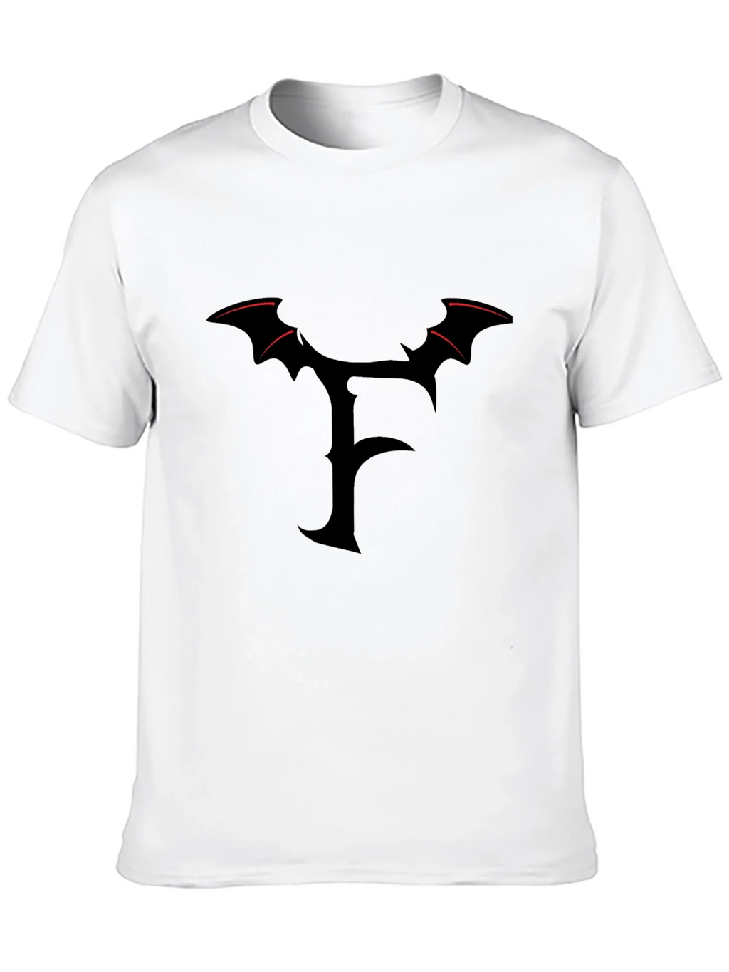 Mens Black T-Shirt with Gothic F Bat Wing Design