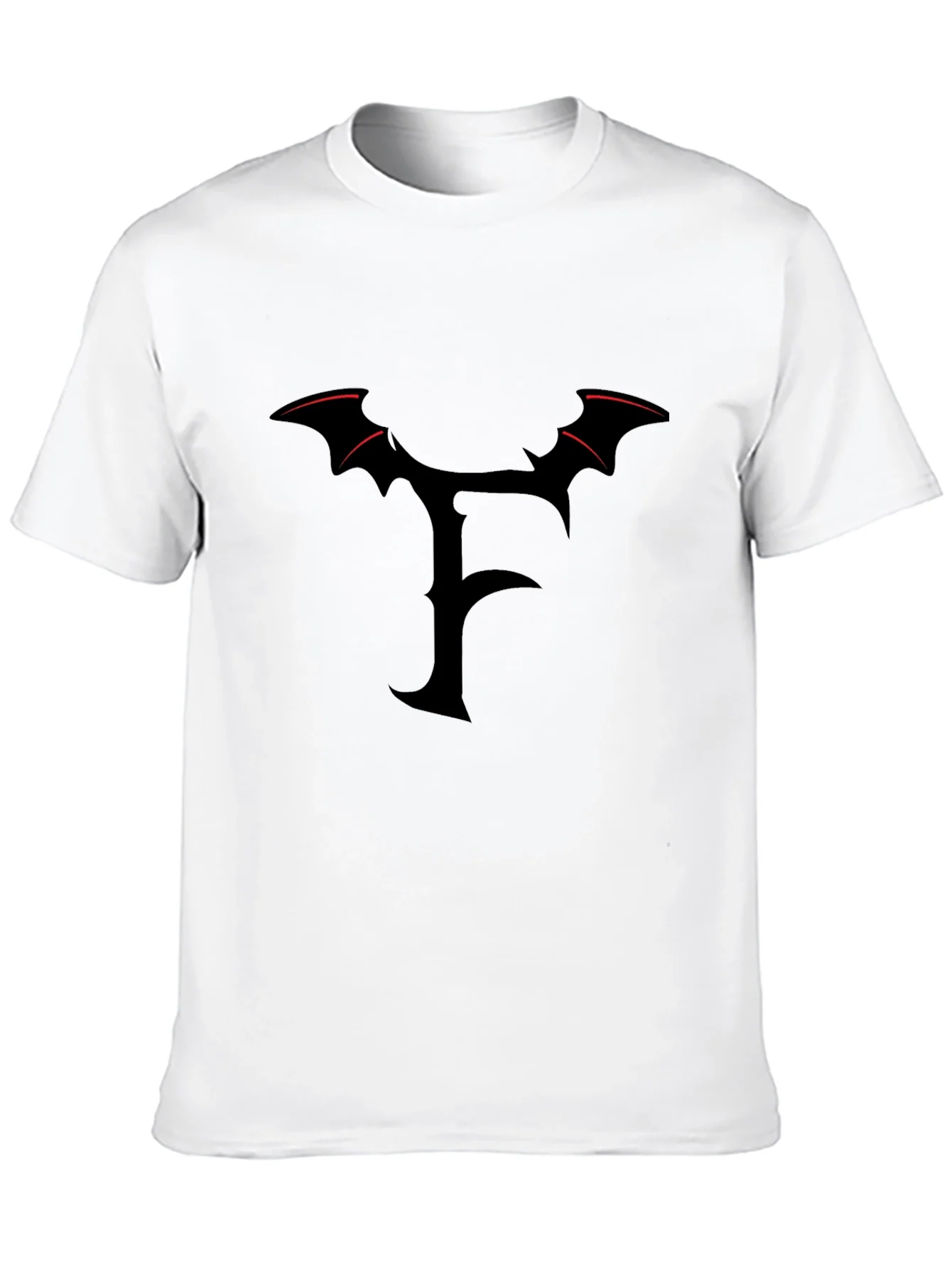 Mens Black T-Shirt with Gothic F Bat Wing Design