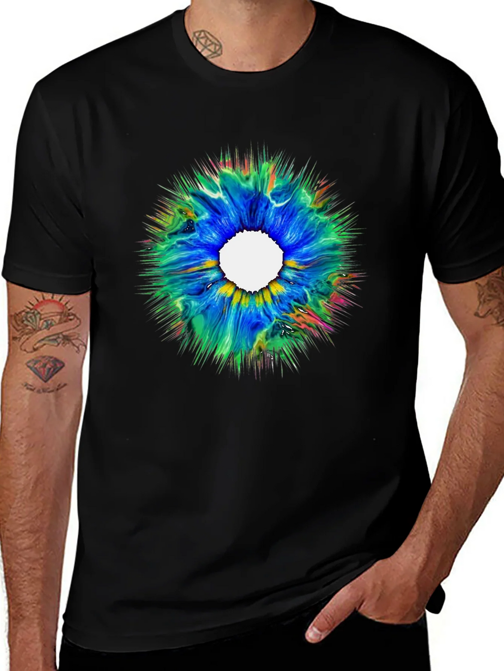Abstract Burst Graphic Black T-Shirt