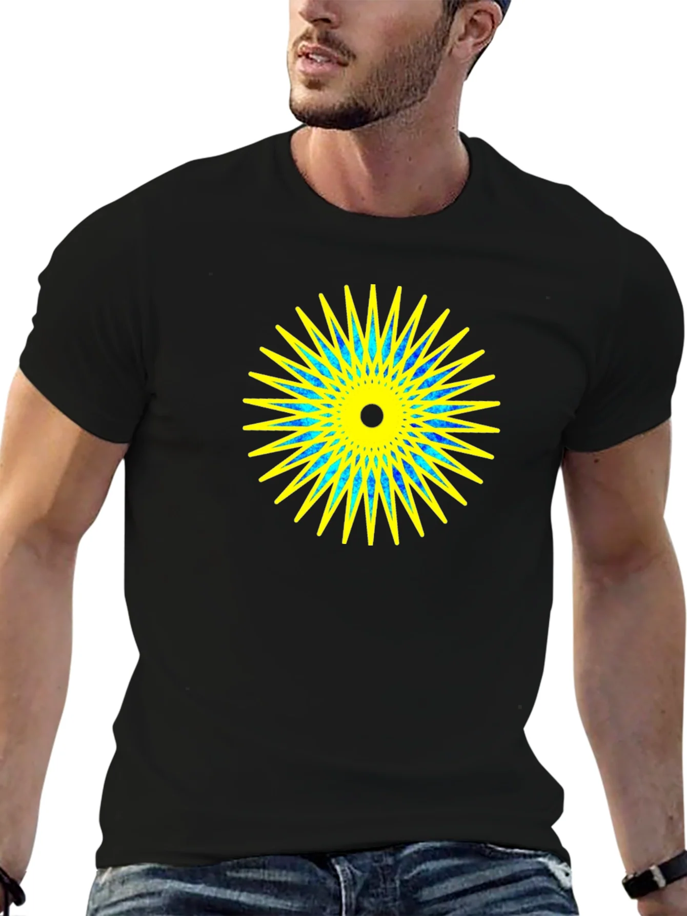 Geometric Starburst Graphic Black T-Shirt