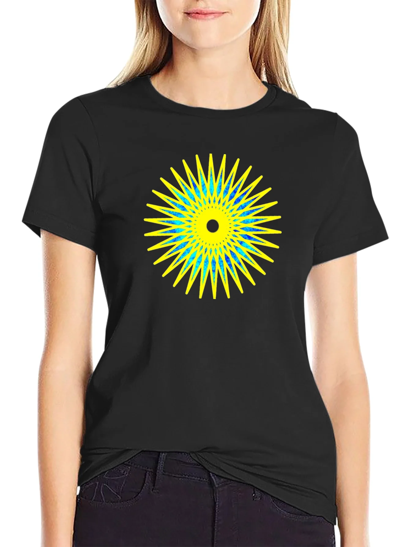 Geometric Starburst Graphic Black T-Shirt