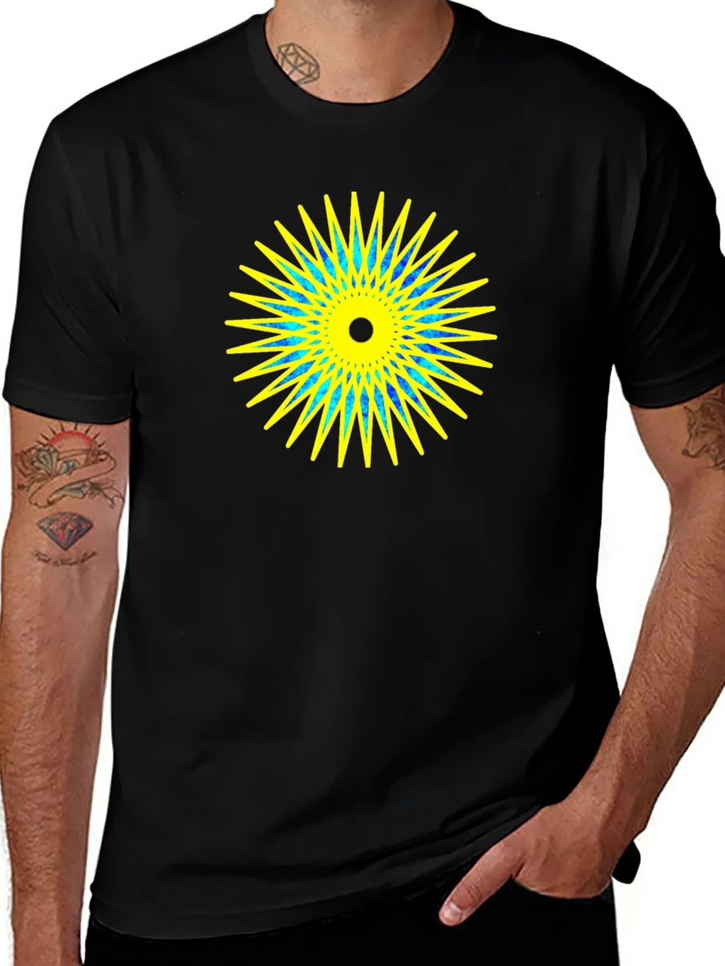 Geometric Starburst Graphic Black T-Shirt