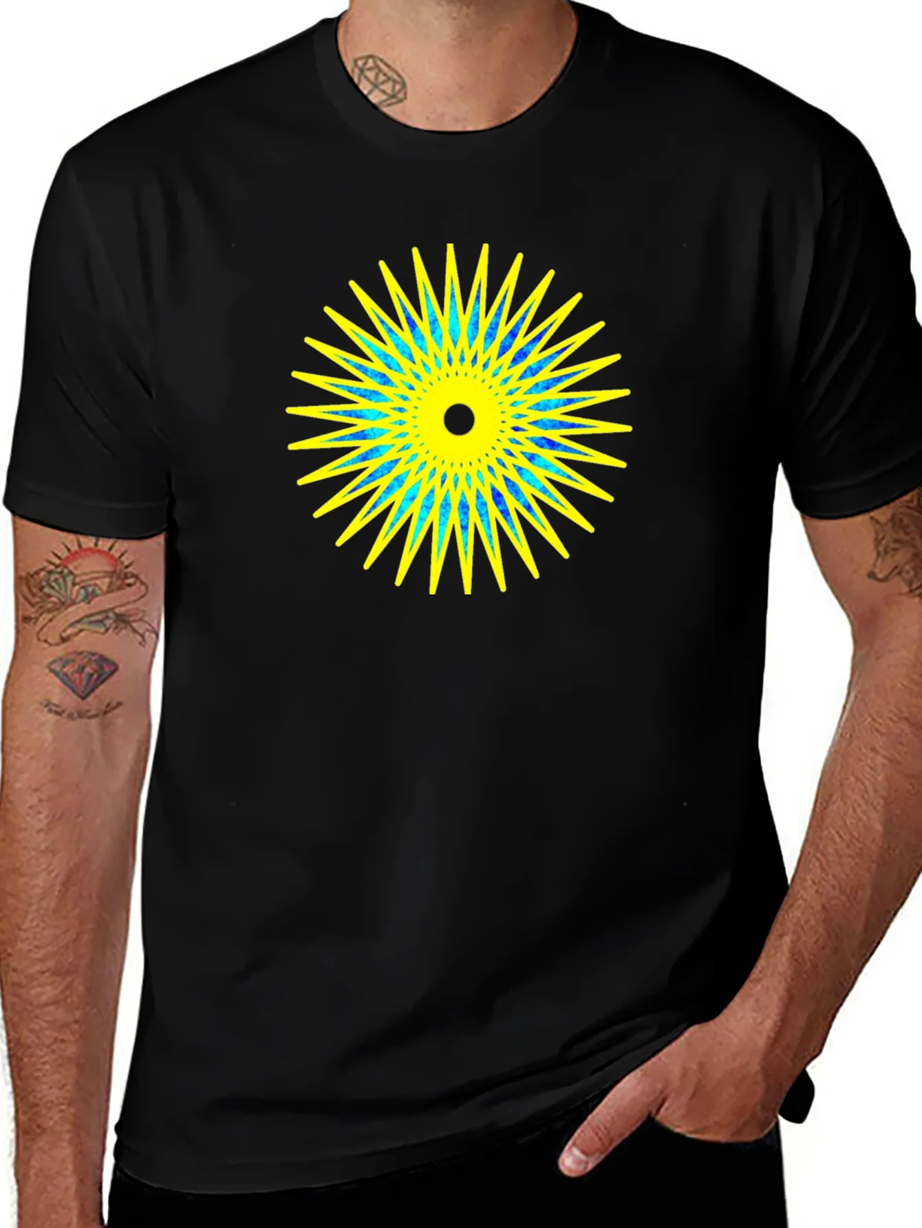 Geometric Starburst Graphic Black T-Shirt