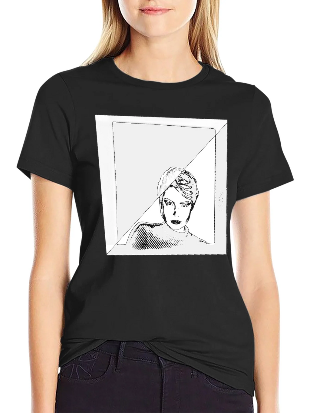 Black Graphic Tee with Edgy Portrait Design