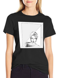 Black Graphic Tee with Edgy Portrait Design