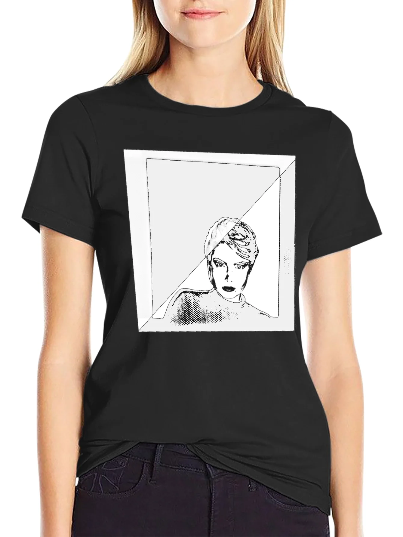 Black Graphic Tee with Edgy Portrait Design