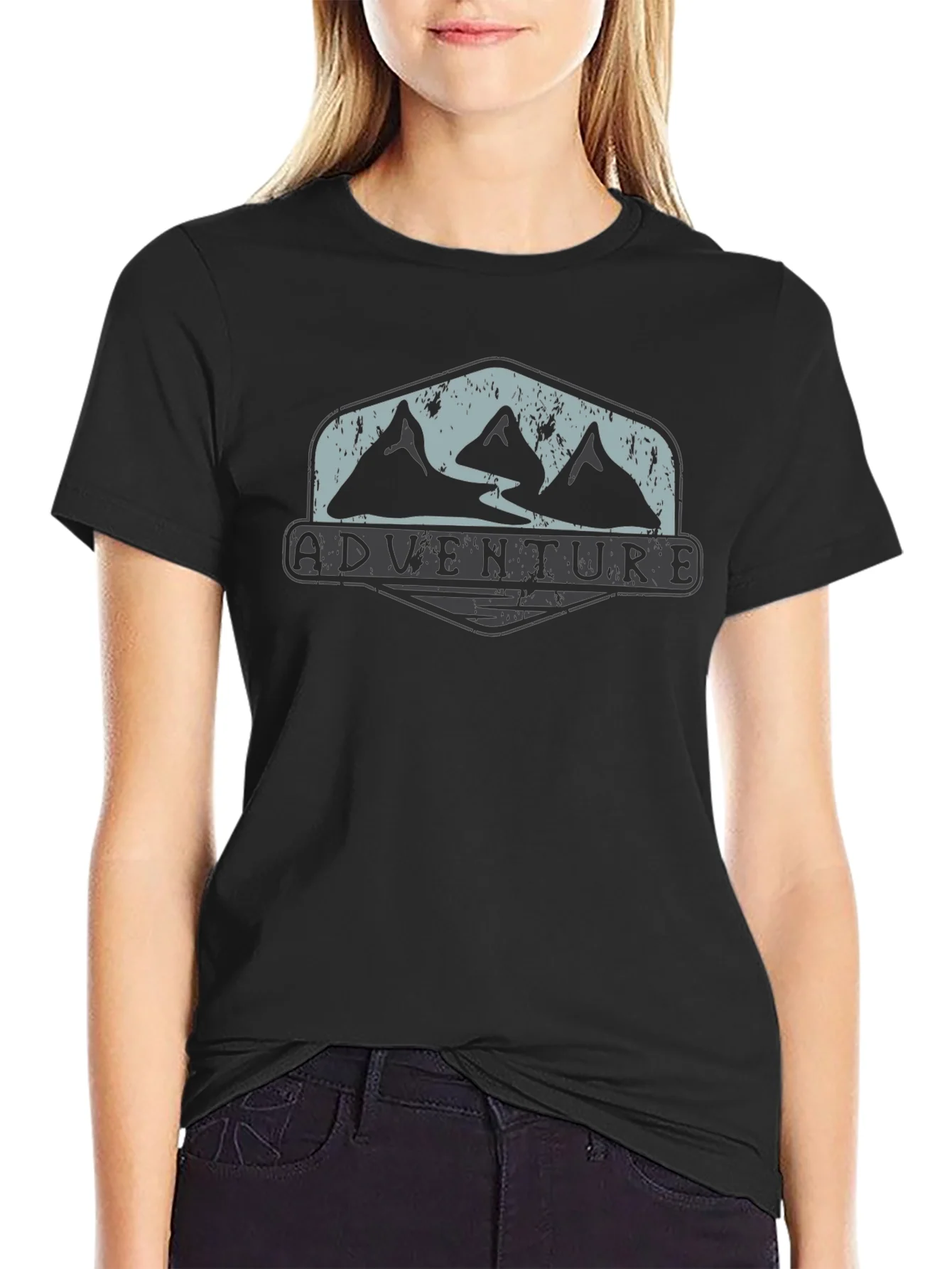 Adventure Mountain Graphic Tee - Black Cotton