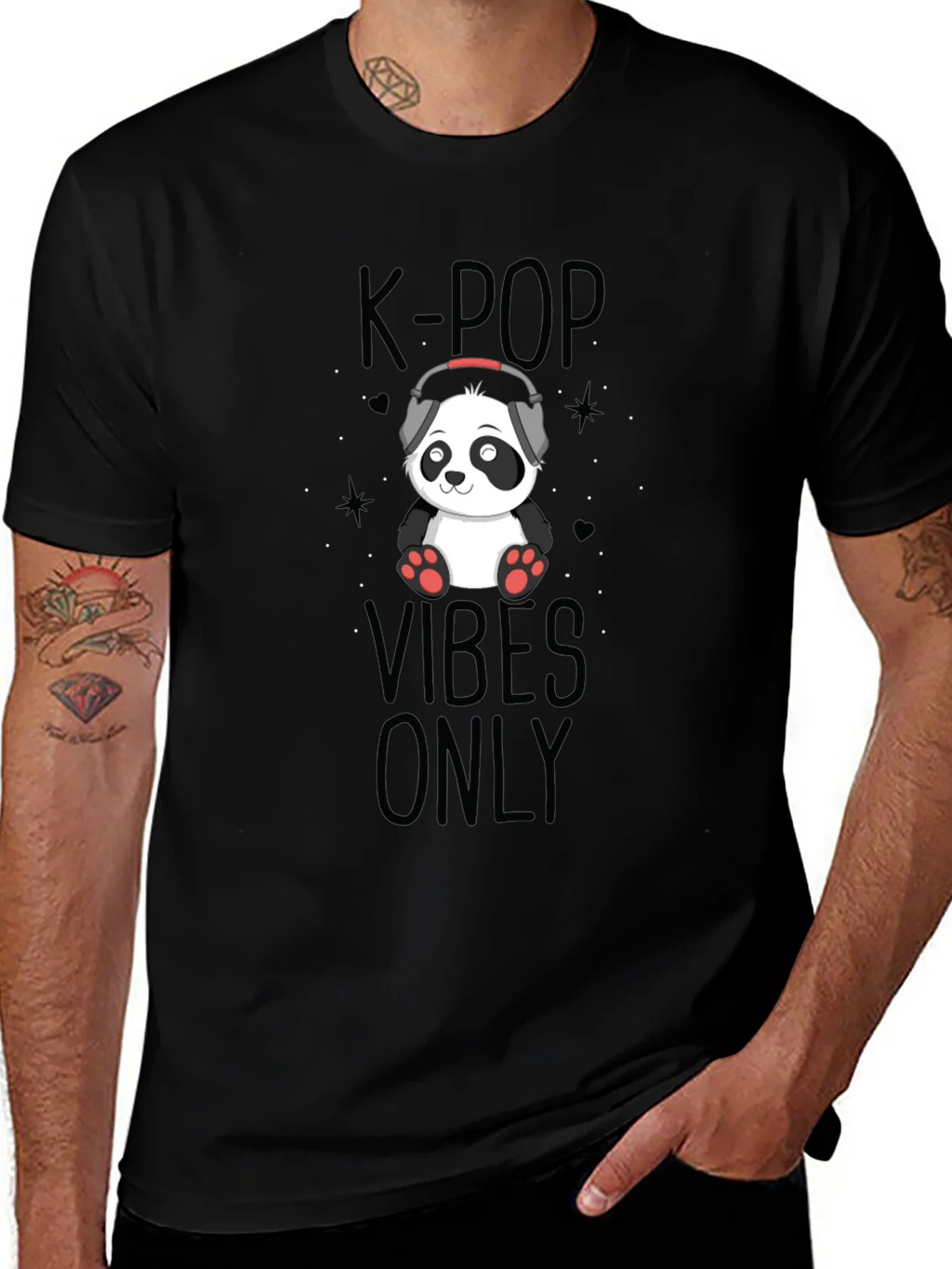 K-Pop Vibes Only Panda Black T-Shirt
