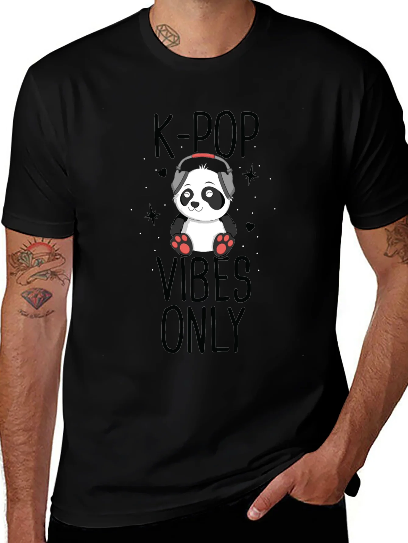 K-Pop Vibes Only Panda Black T-Shirt