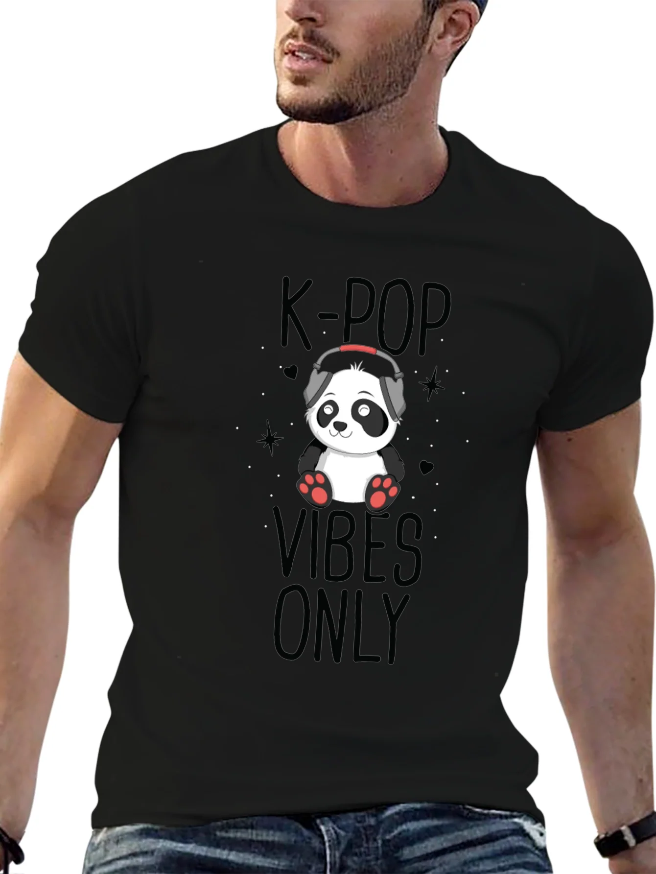 K-Pop Vibes Only Panda Black T-Shirt