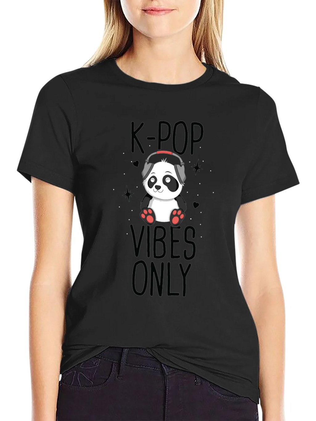 K-Pop Vibes Only Panda Black T-Shirt