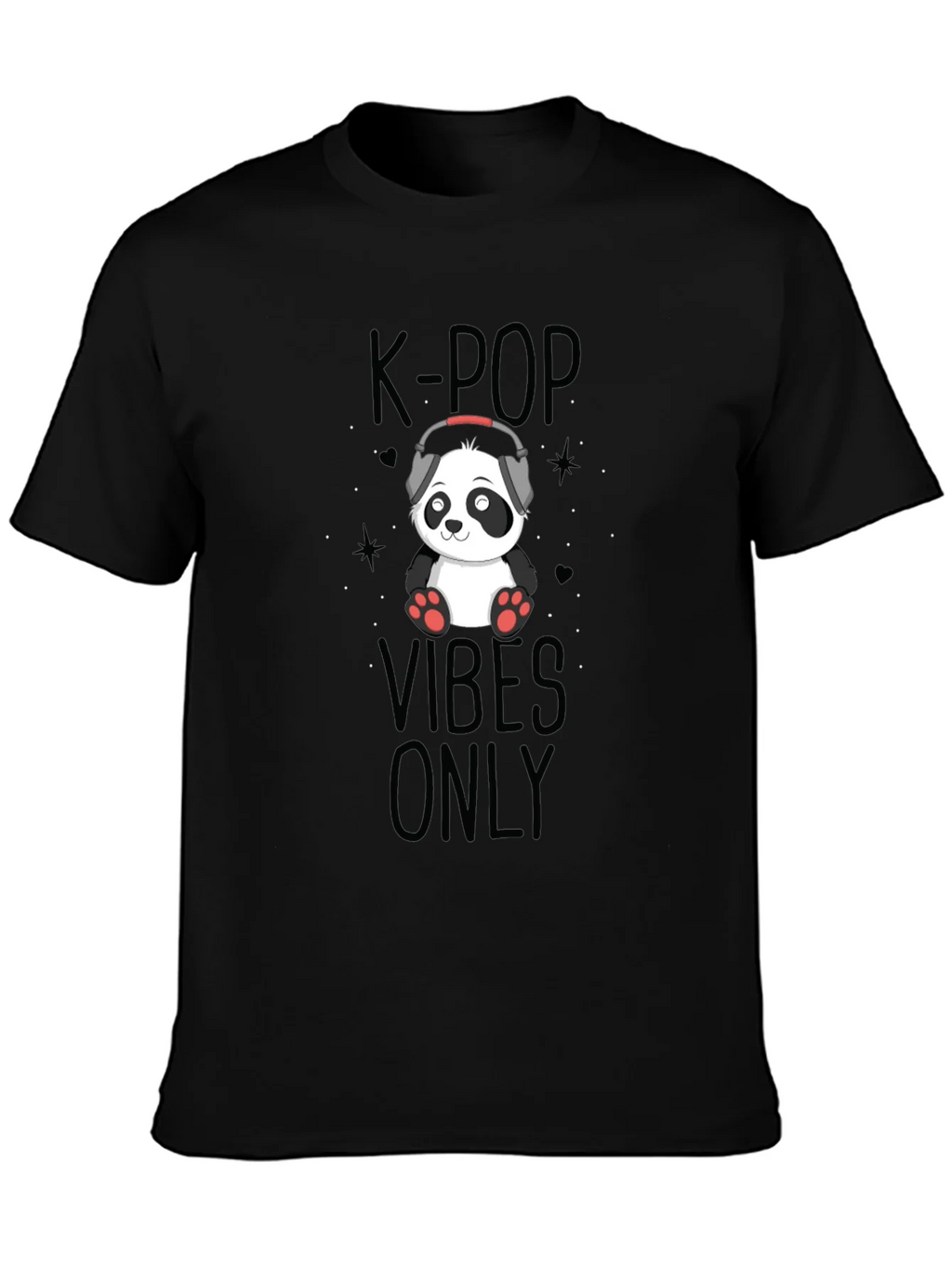 K-Pop Vibes Only Panda Black T-Shirt