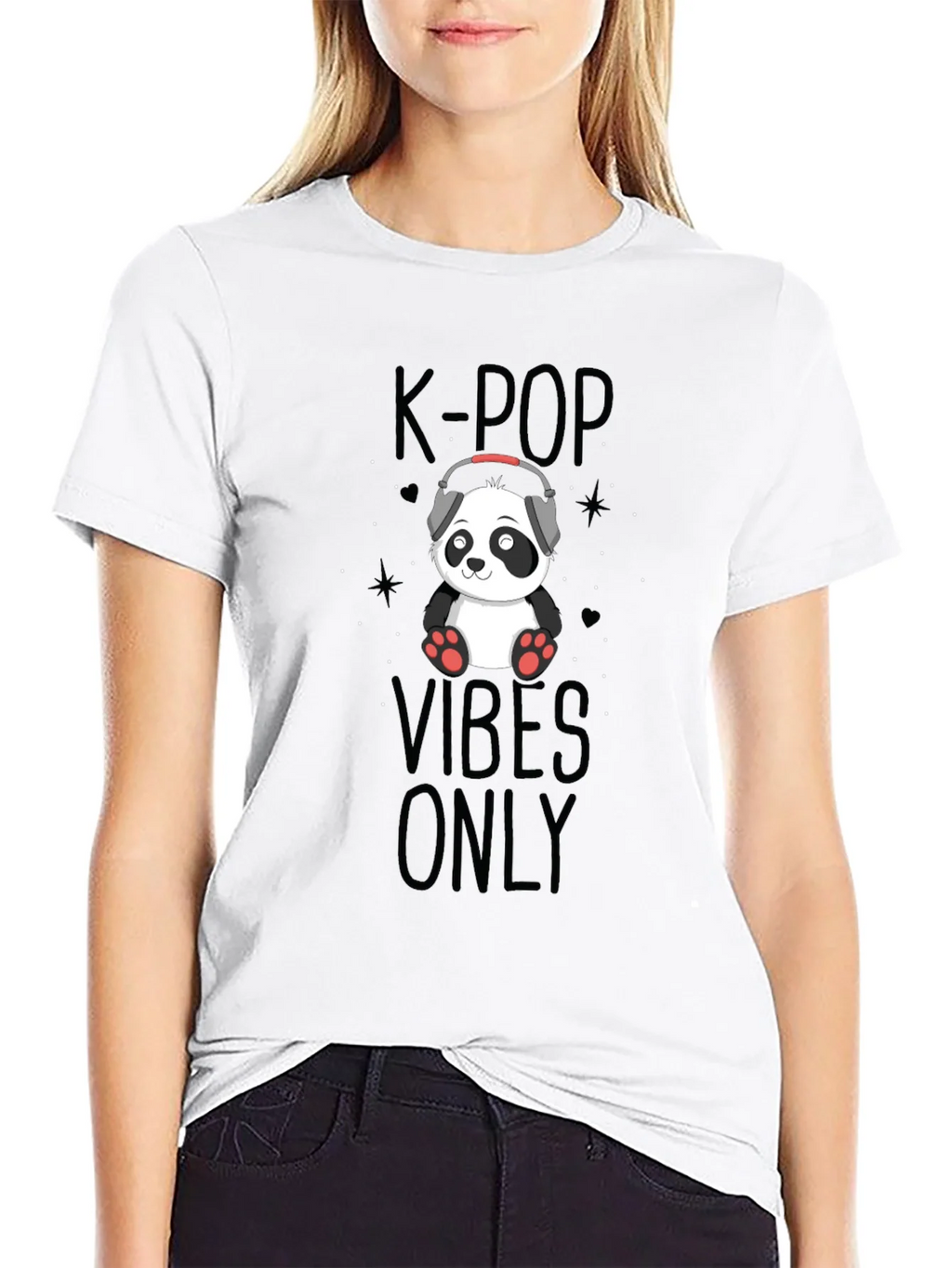 K-Pop Vibes Only Panda Black T-Shirt