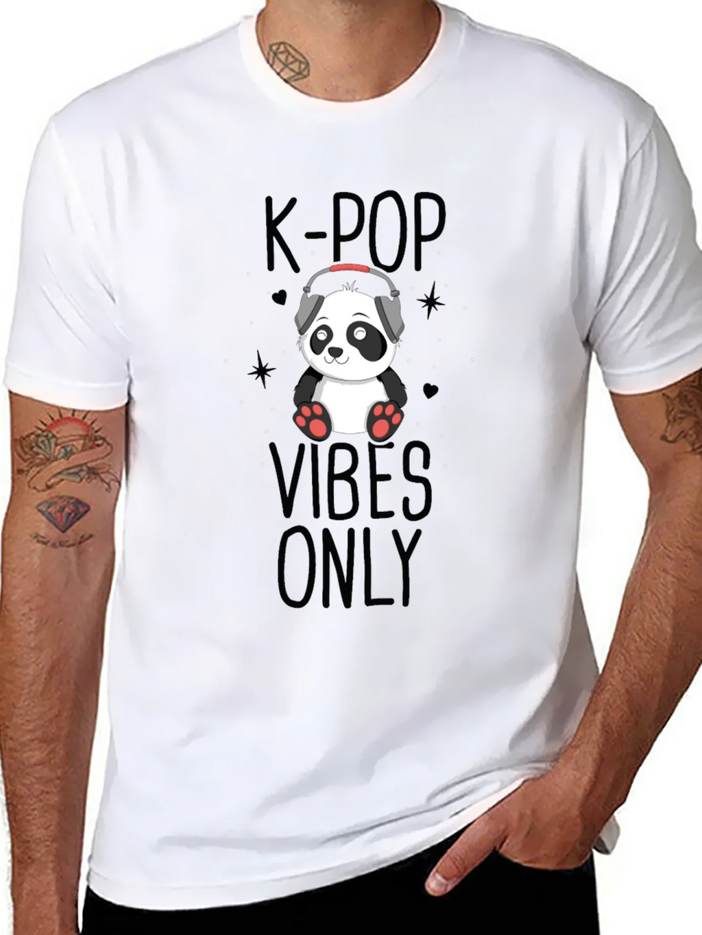 K-Pop Vibes Only Panda Black T-Shirt