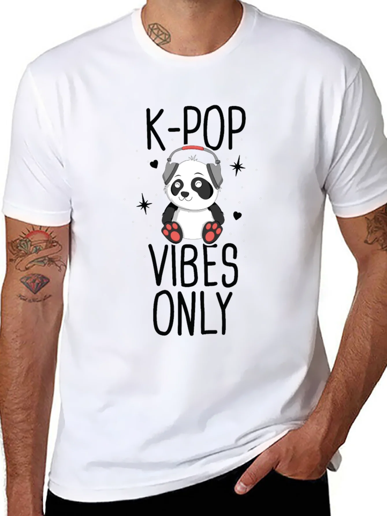 K-Pop Vibes Only Panda Black T-Shirt