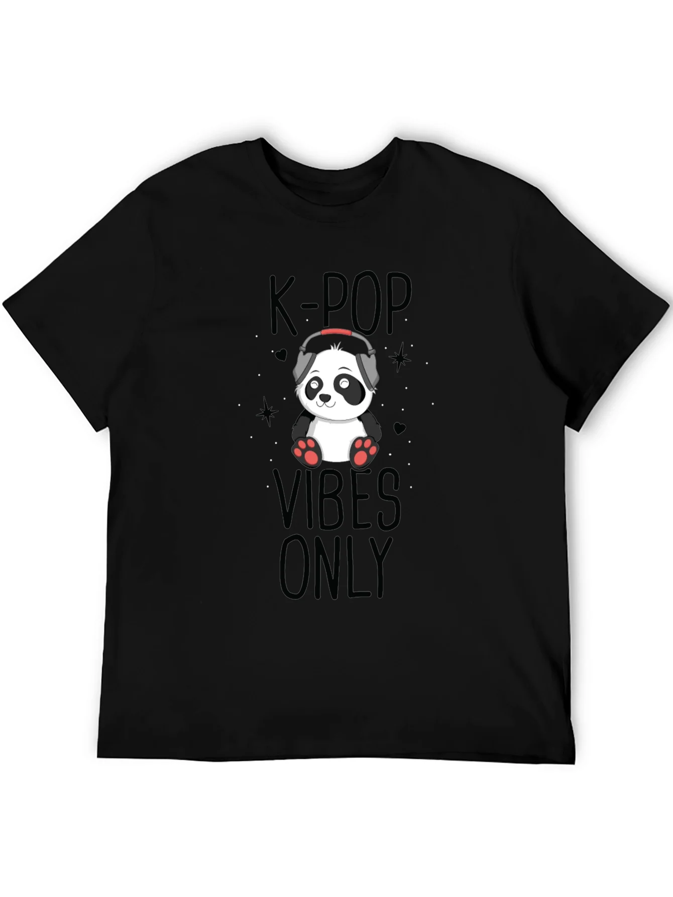 K-Pop Vibes Only Panda Black T-Shirt
