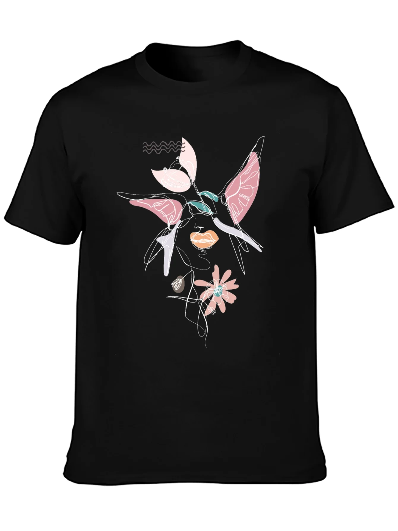 Abstract Floral Graphic Print Black T-Shirt