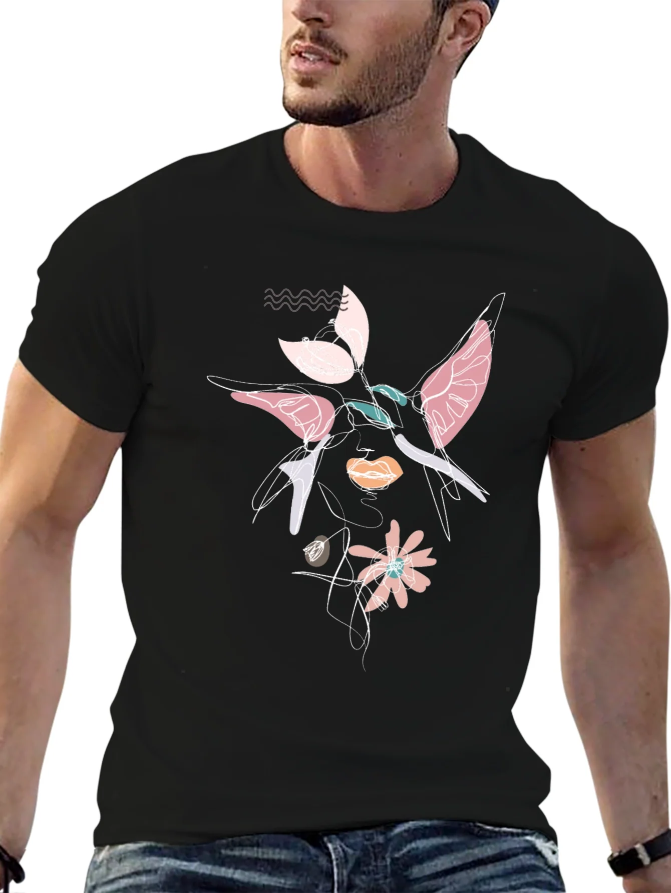 Abstract Floral Graphic Print Black T-Shirt
