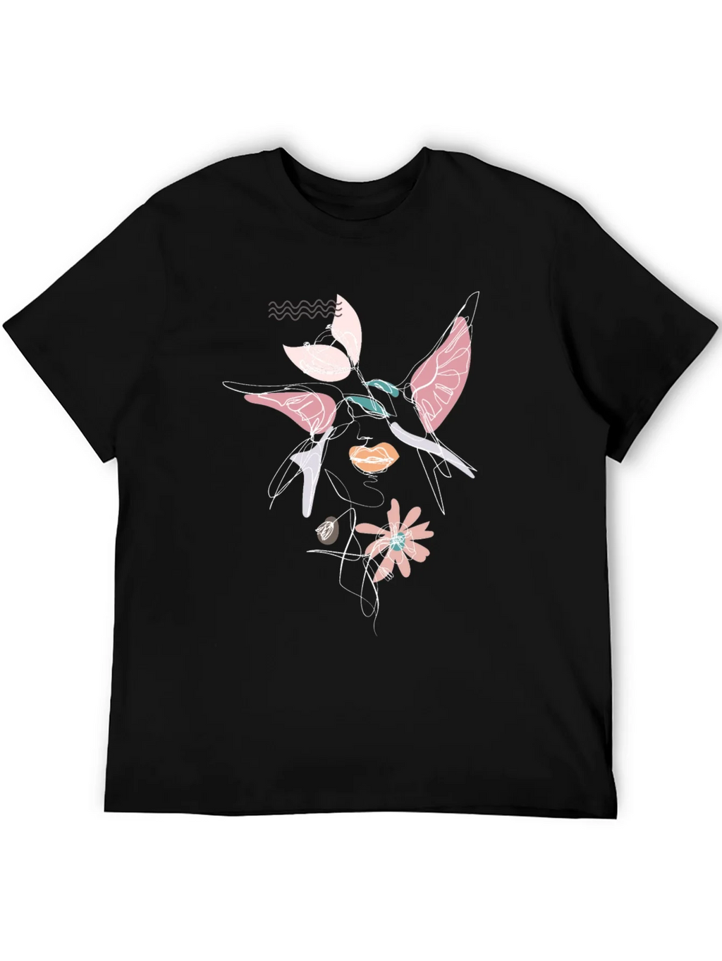 Abstract Floral Graphic Print Black T-Shirt