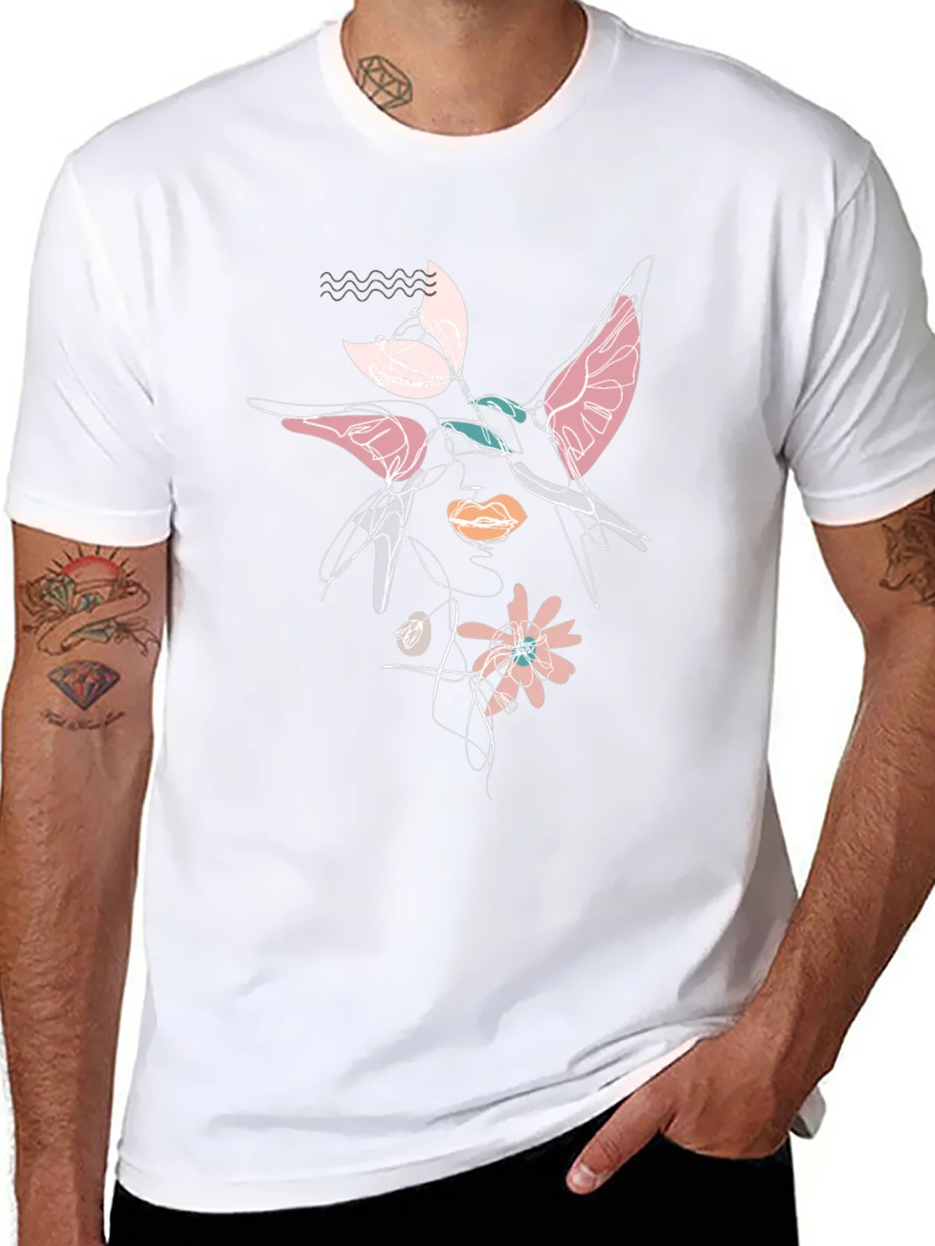 Abstract Floral Graphic Print Black T-Shirt