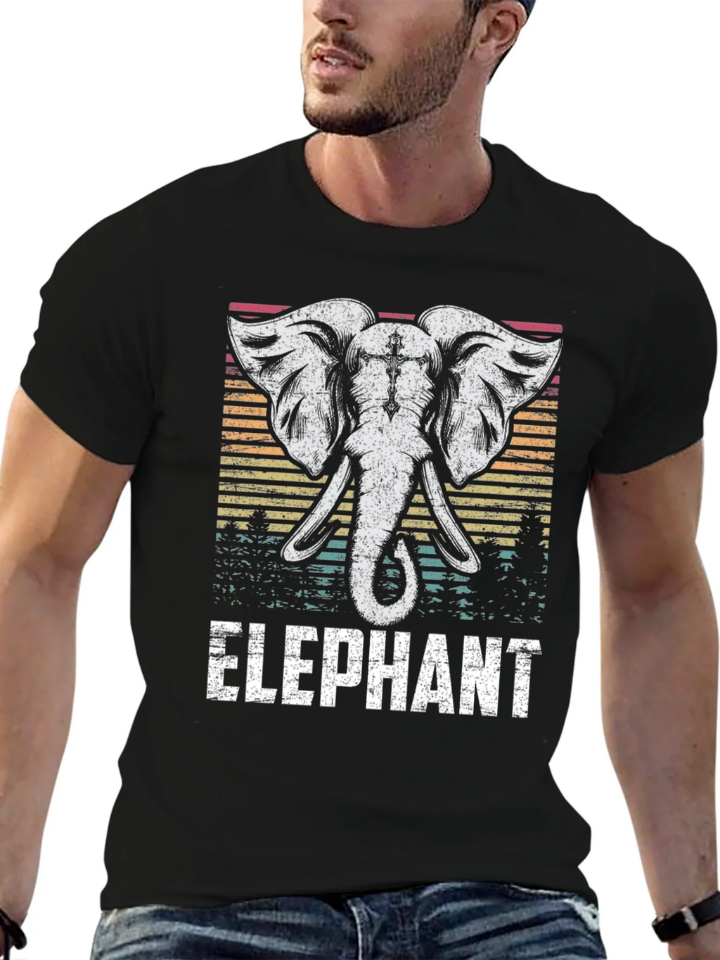 Elephant Graphic Tee - Retro Style Black T-Shirt