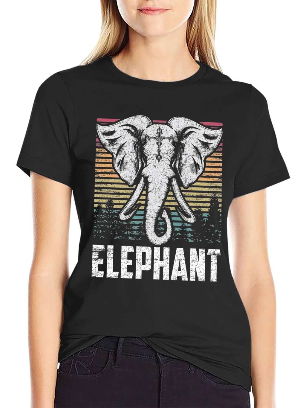 Elephant Graphic Tee - Retro Style Black T-Shirt