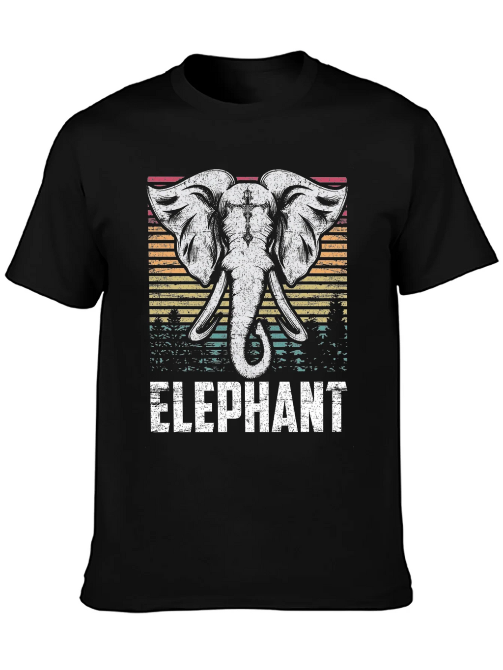 Elephant Graphic Tee - Retro Style Black T-Shirt