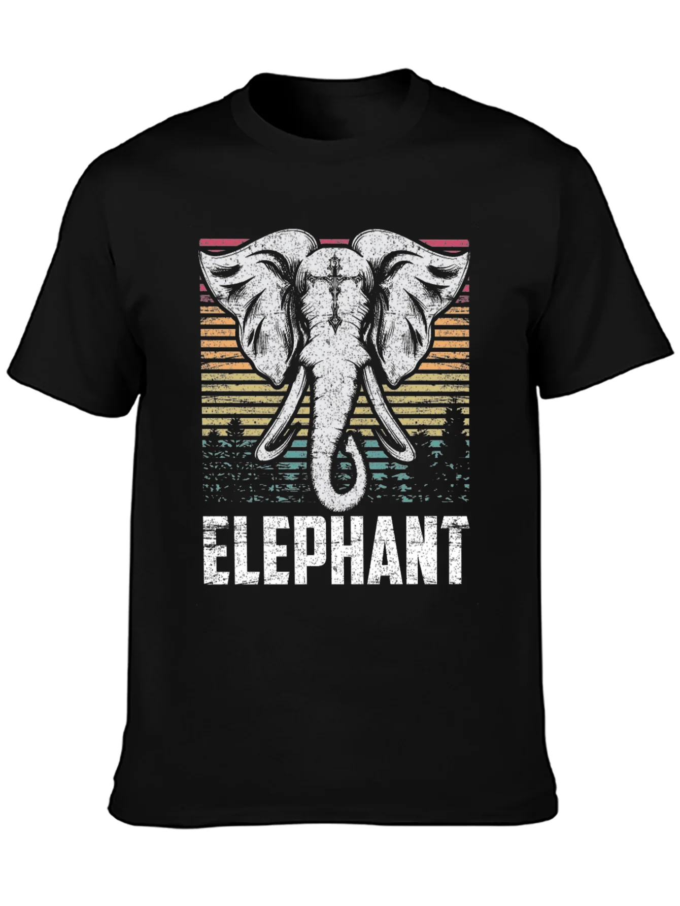 Elephant Graphic Tee - Retro Style Black T-Shirt