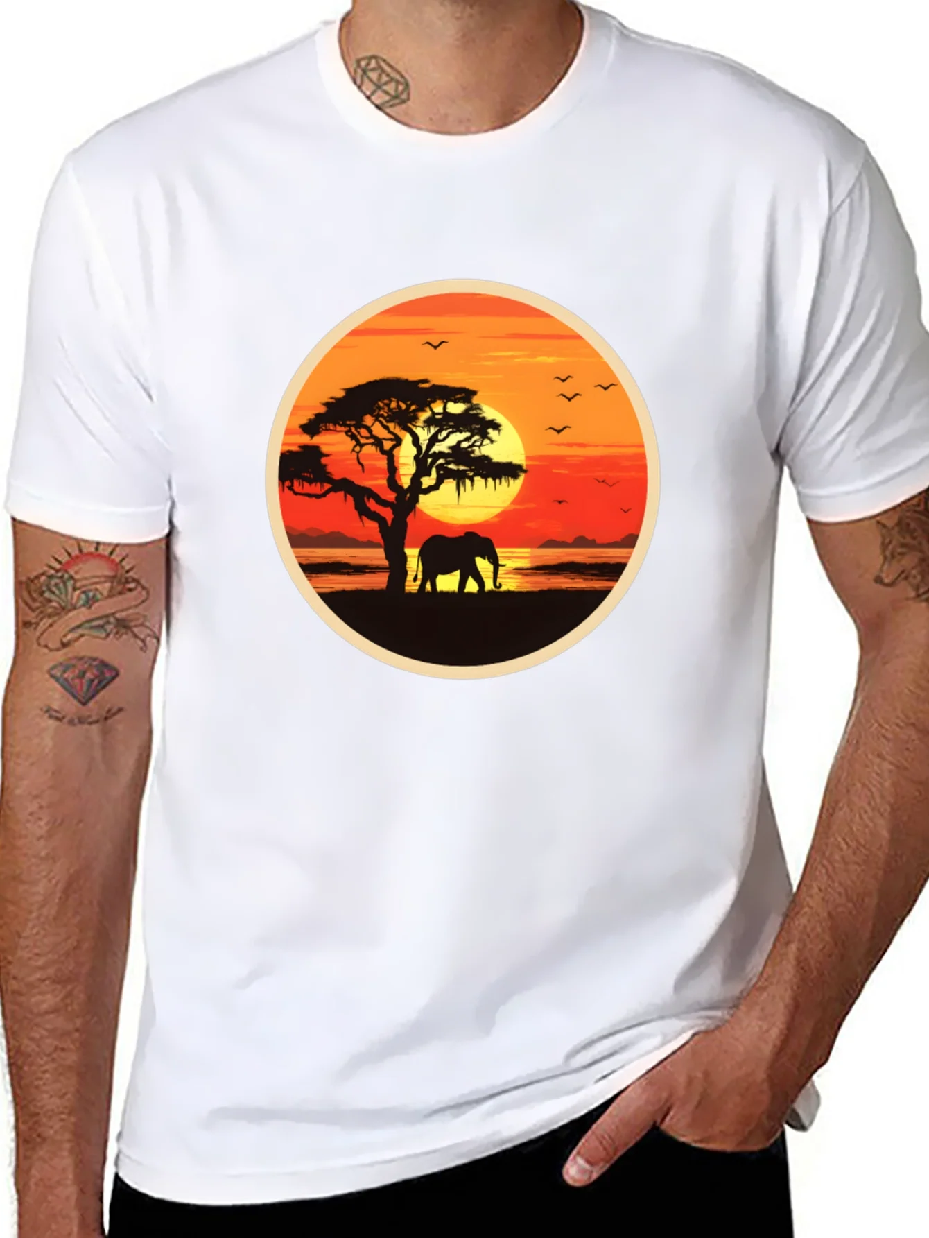 African Sunset Elephant Graphic Tee - Black
