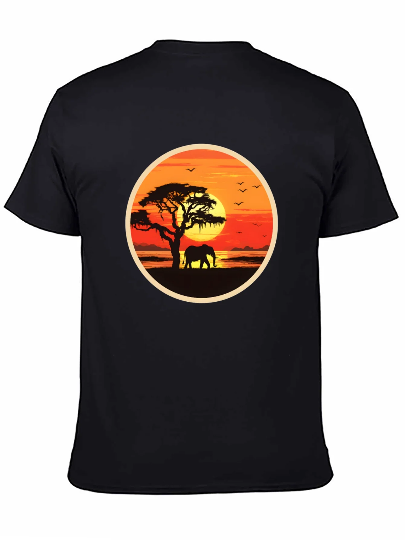 African Sunset Elephant Graphic Tee - Black
