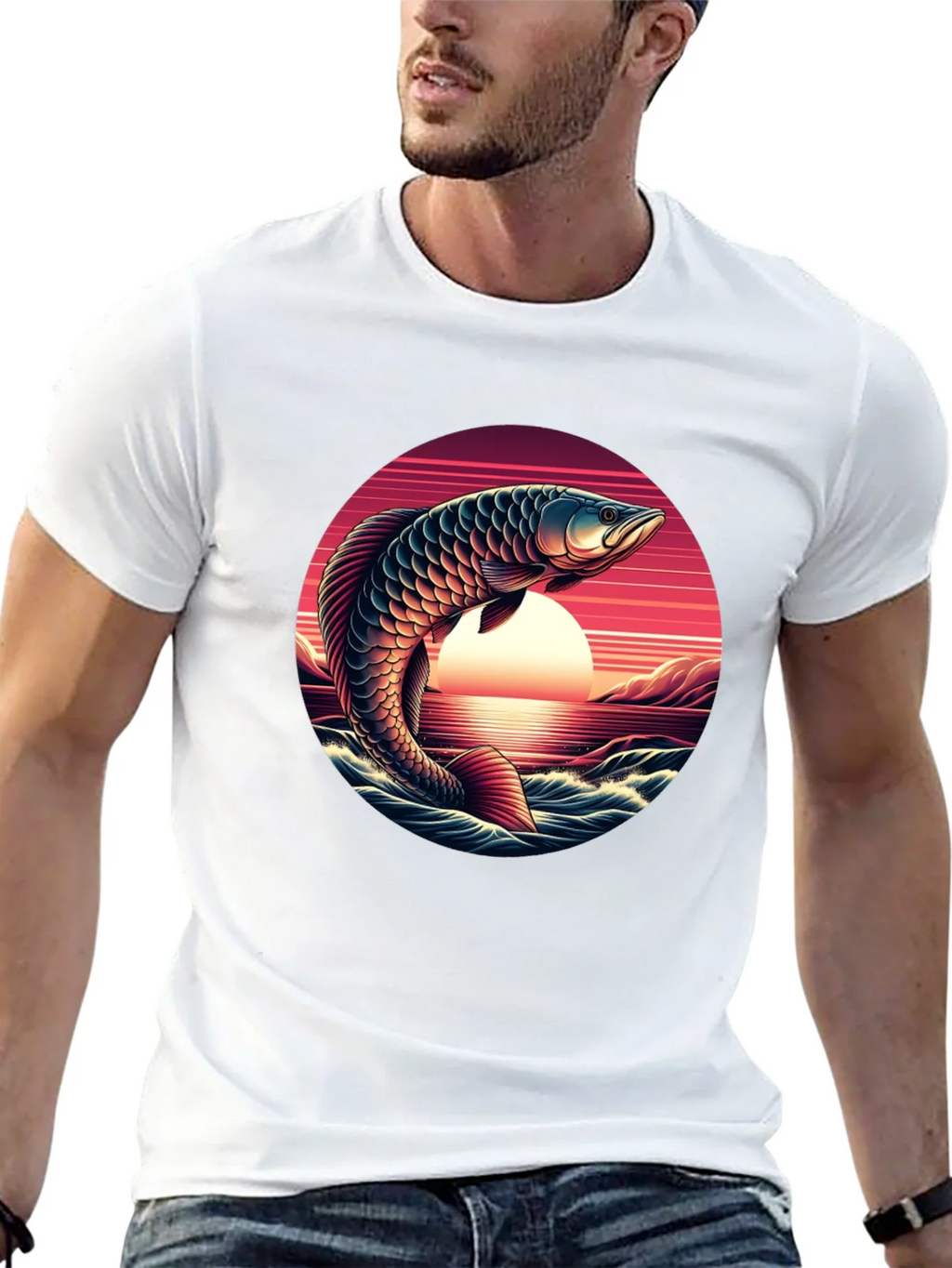 Arowana Fish Sunset Graphic T-Shirt