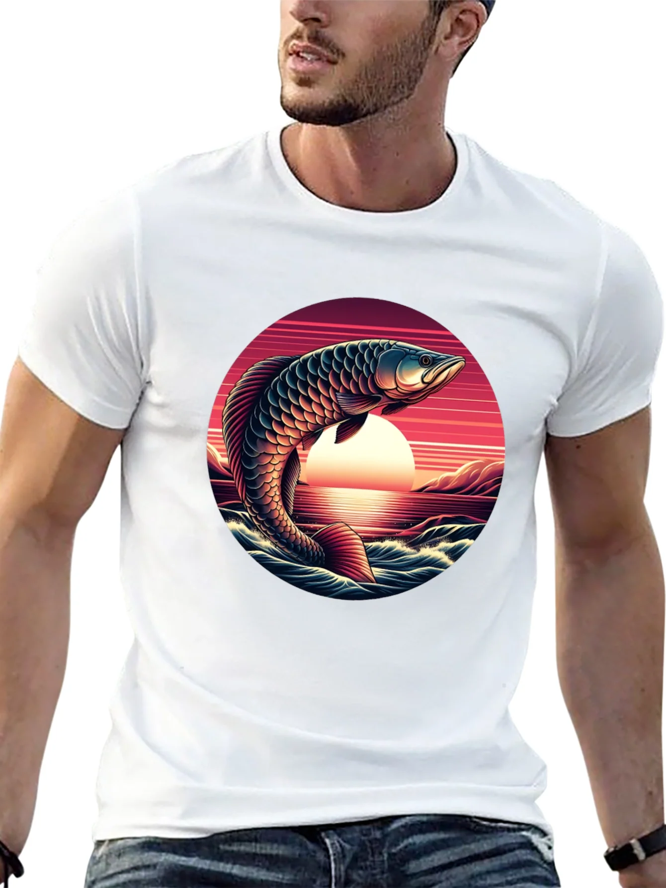 Arowana Fish Sunset Graphic T-Shirt
