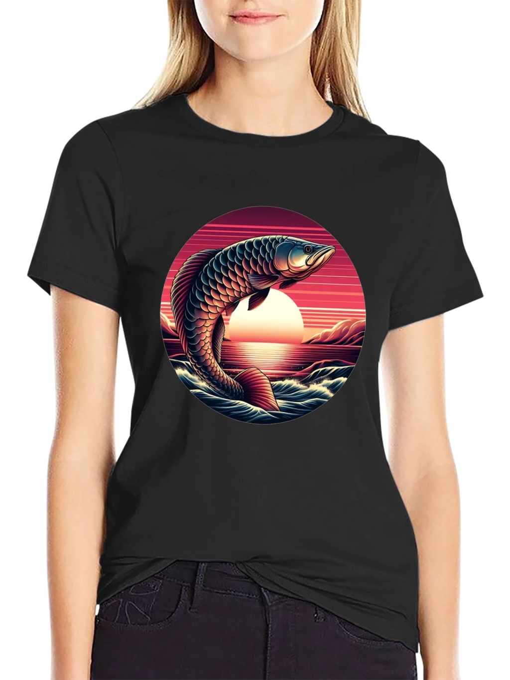 Arowana Fish Sunset Graphic T-Shirt