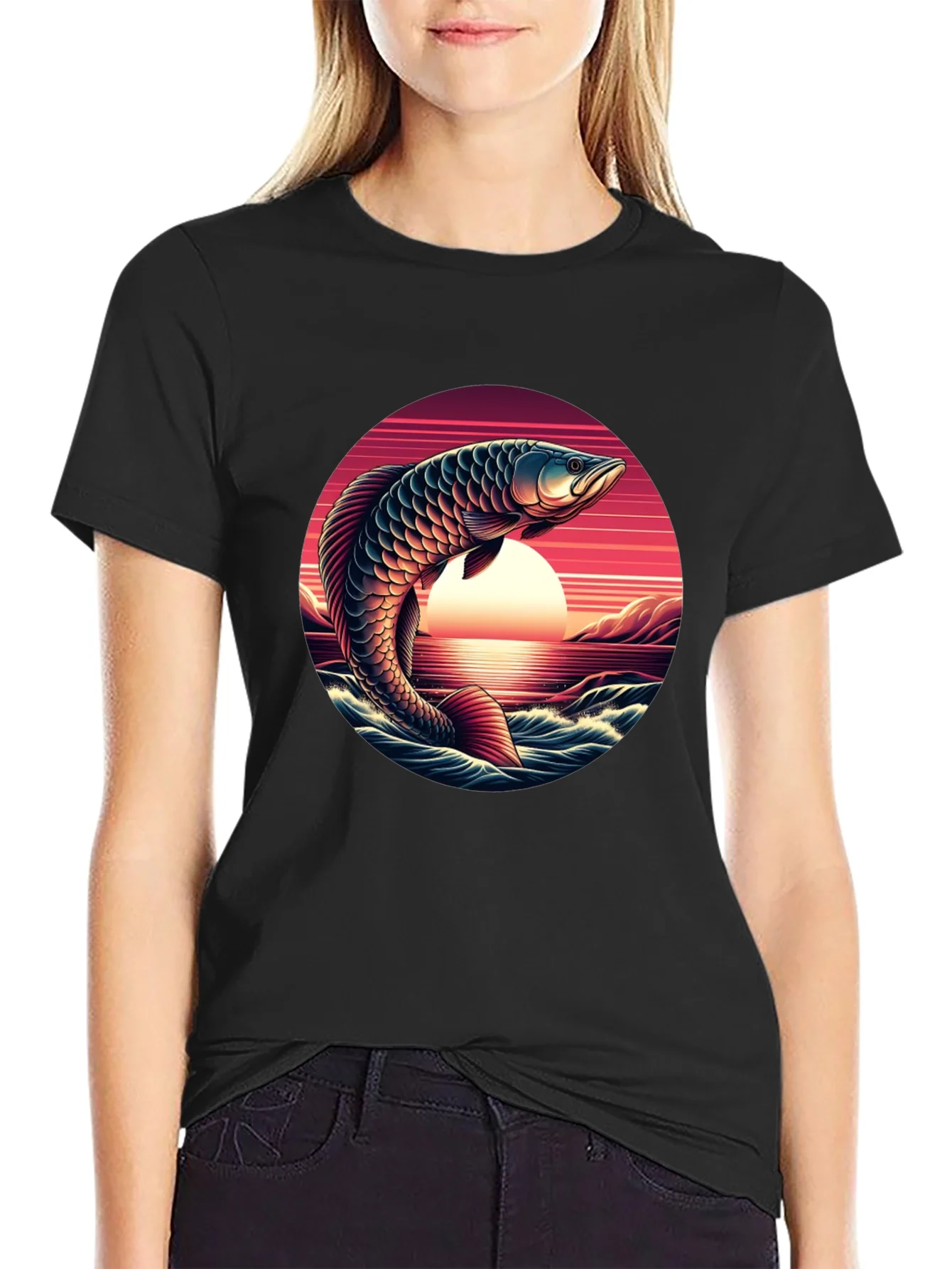 Arowana Fish Sunset Graphic T-Shirt