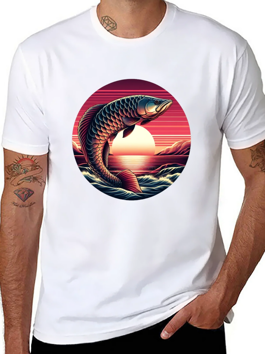 Arowana Fish Sunset Graphic T-Shirt