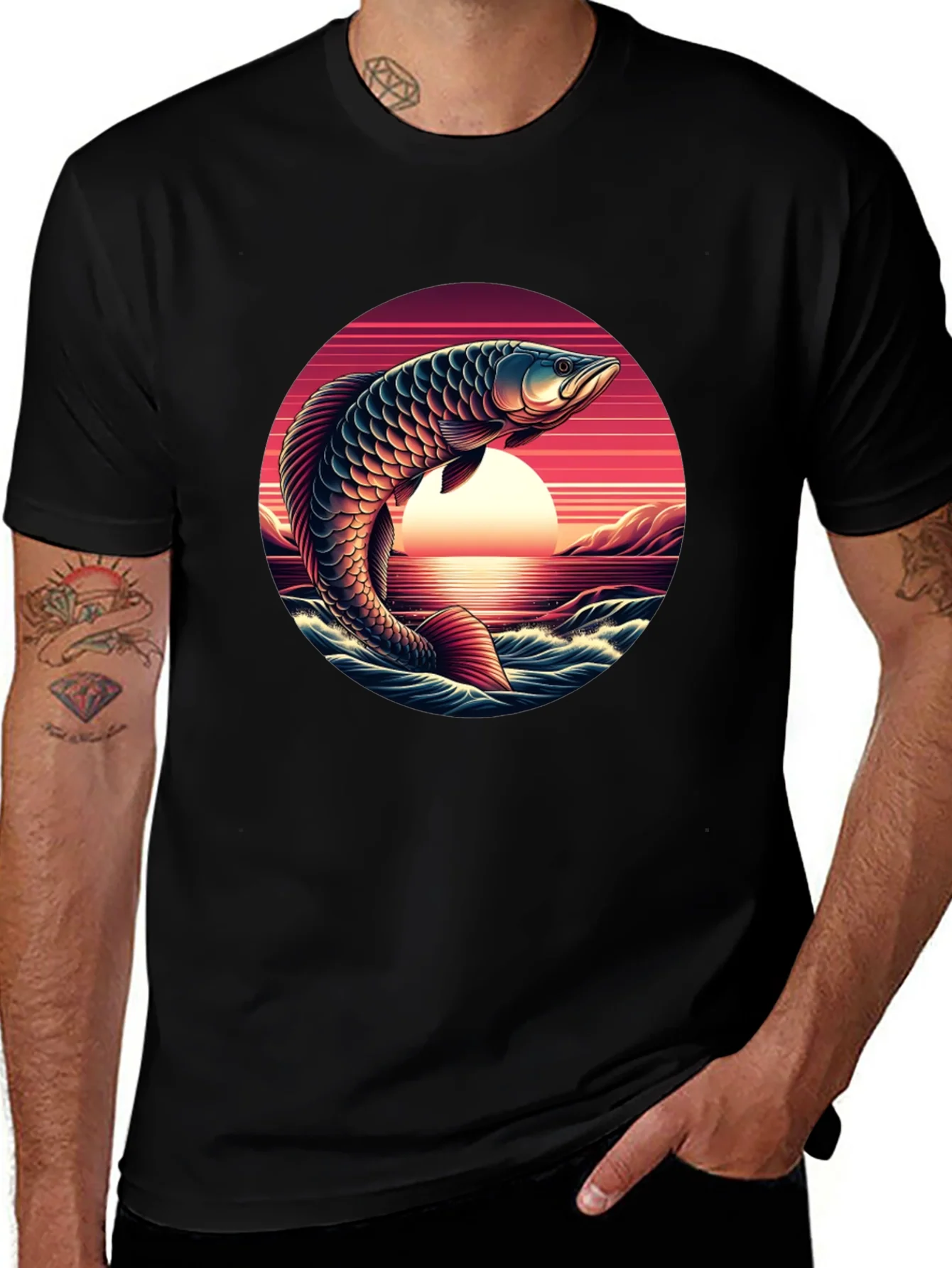 Arowana Fish Sunset Graphic T-Shirt