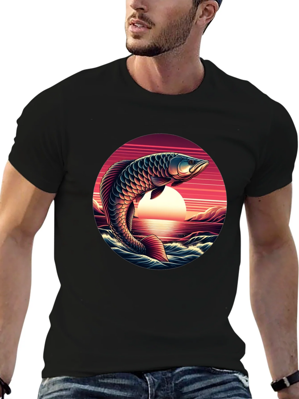 Arowana Fish Sunset Graphic T-Shirt